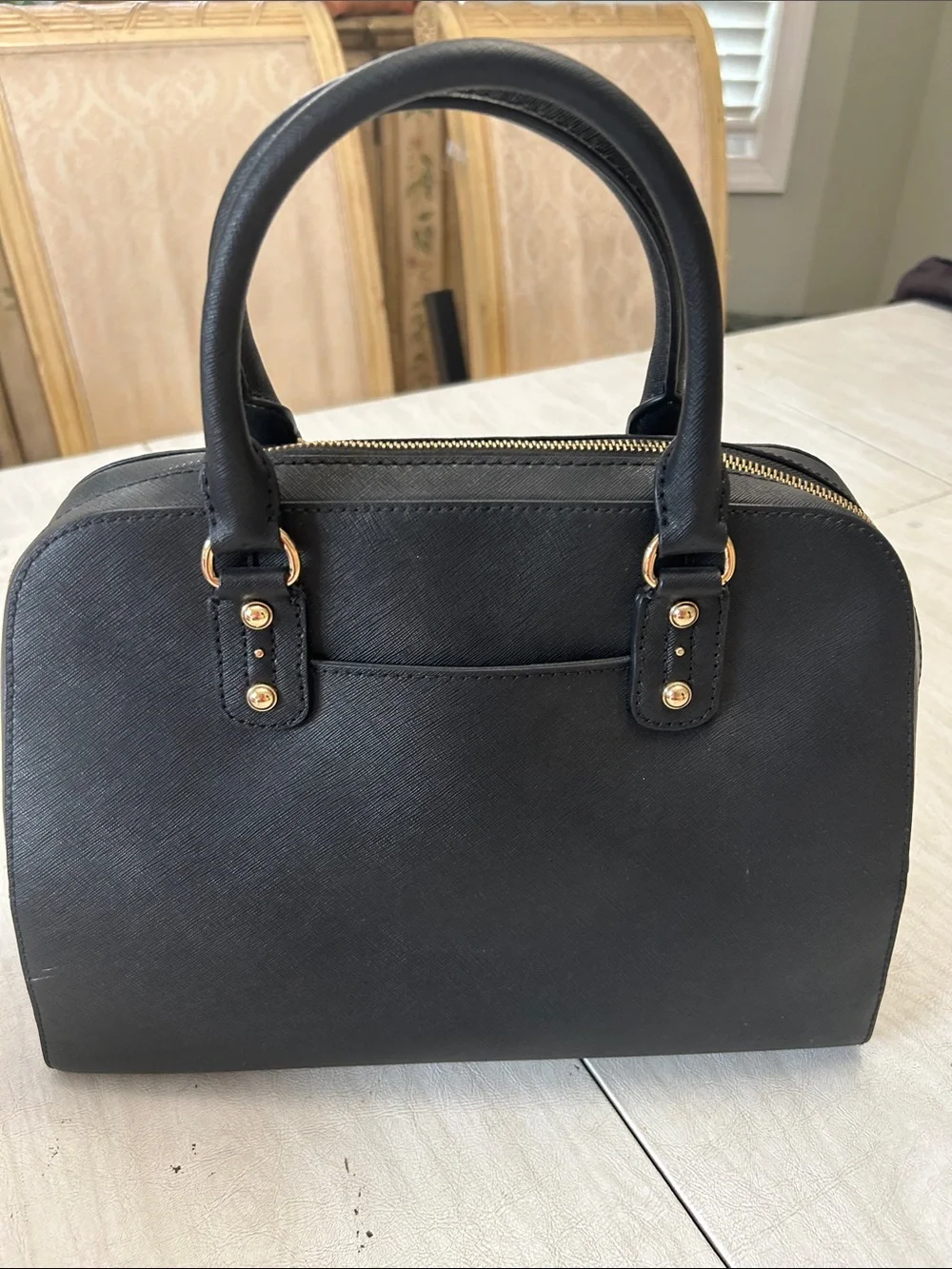 Michael Kors Black Saffiano Dome Satchel with Gold Hardware